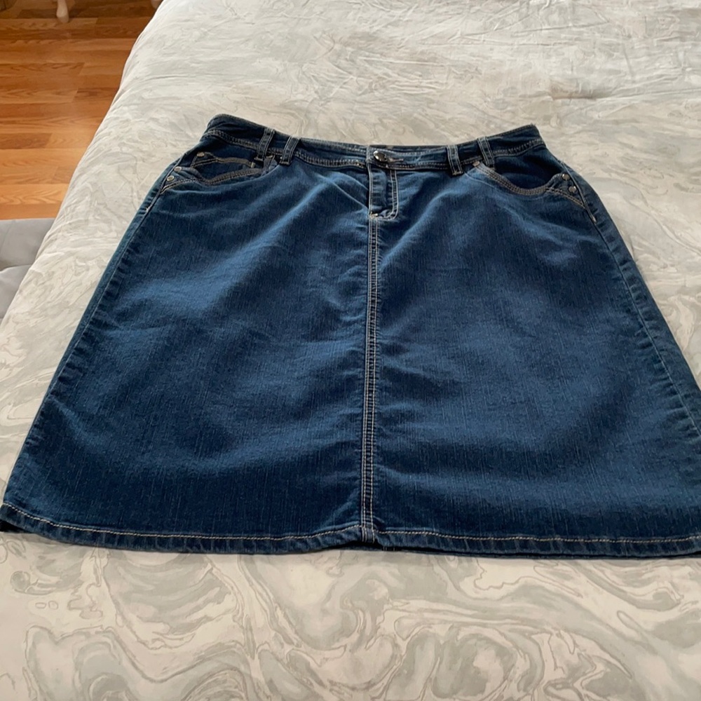 New denim skirt. Soft denim length is 24 inches from waist